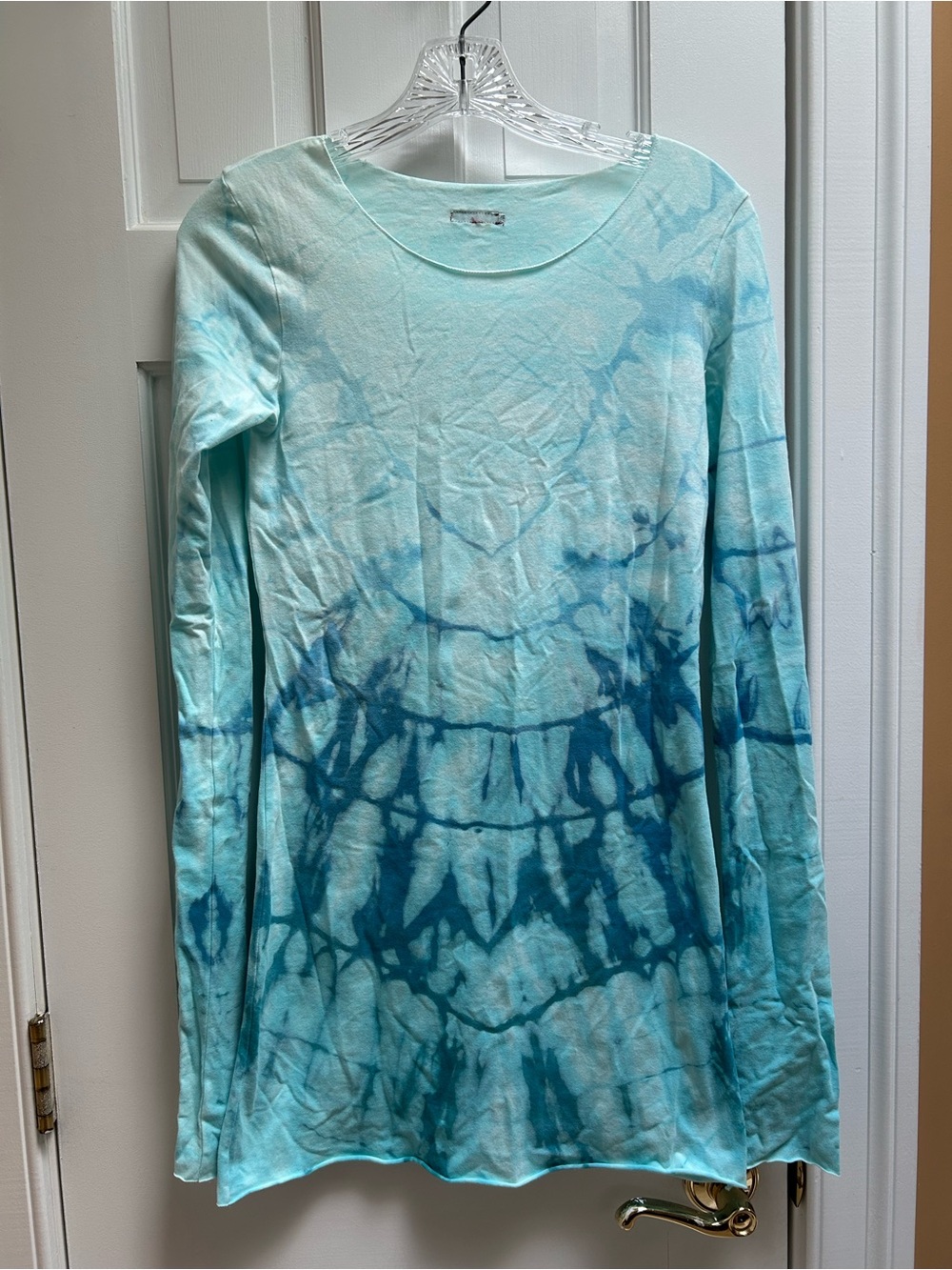 Women's Aqua Blue Tie-Dye Long Sleeve Tunic Top
